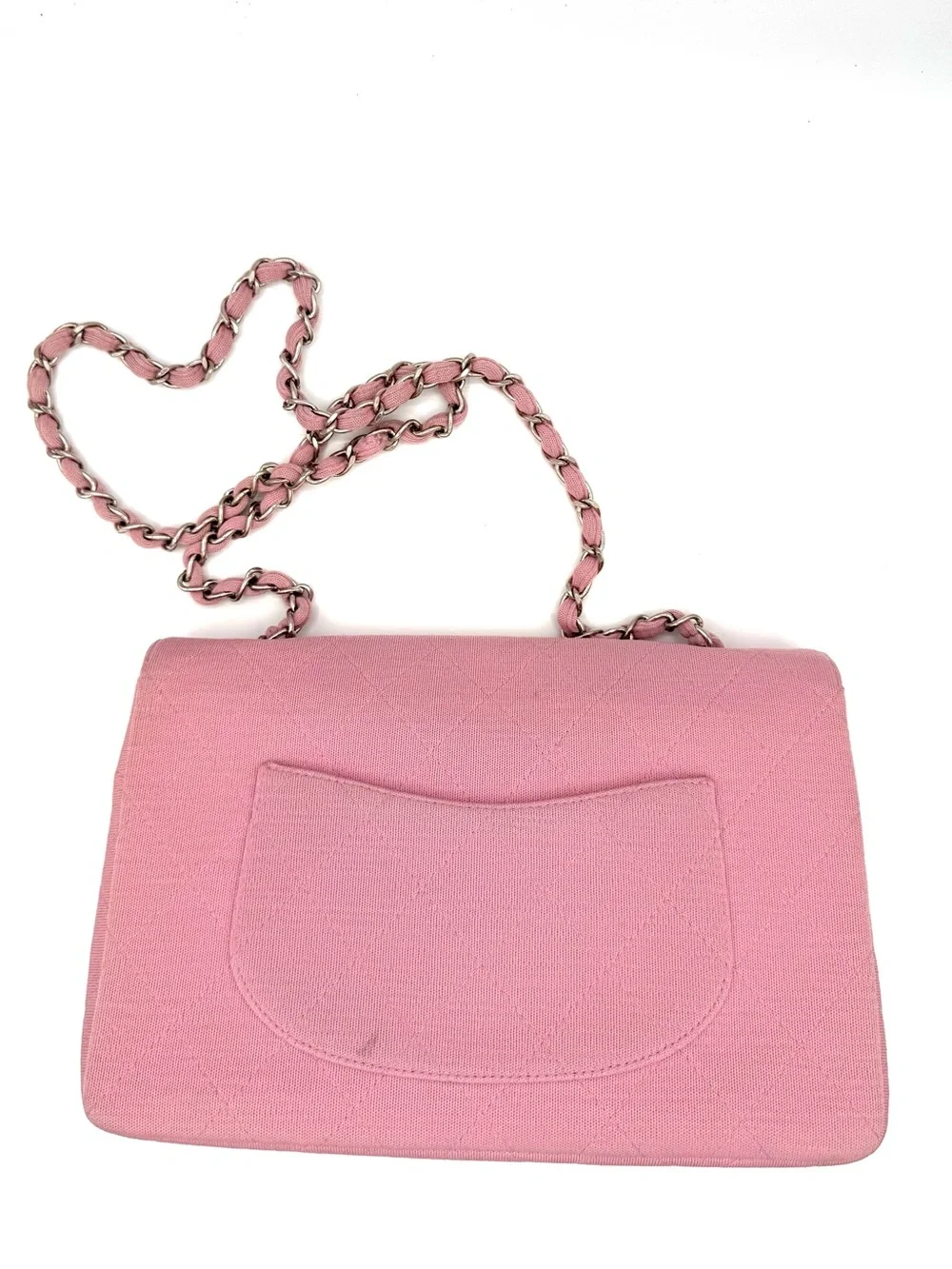 CHANEL Pink Quilted Flap Shoulder Bag with Silver Chain